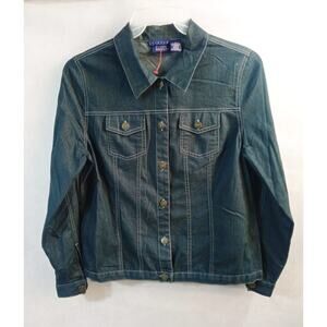 Hillard & Hanson Casual Stretch Denim Button Front Jean Jacket Women's Size M